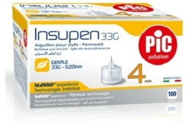 Igły do penów INSUPEN Original 33G 0,20 × 4 mm, opakowanie 100 sztuk