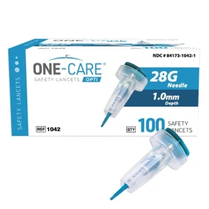 Bezpieczne nakłuwacze / lancety jednorazowe 28G x 1,0 mm One Care Opti – 100 szt. | Medivena
